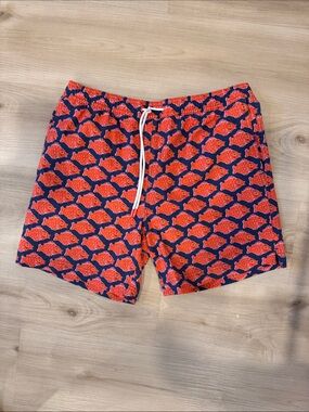 Men’s Medium Swims Navy lined Swim Trunks with Bright Orange Fish Print